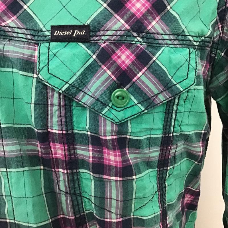ディーゼル DIESEL シャツ、ブラウス 長袖 XS チェック 緑 / グリーン / X 紫 / パープル / X 黒 / ブラック / メンズ USED 古着 中古 10084648