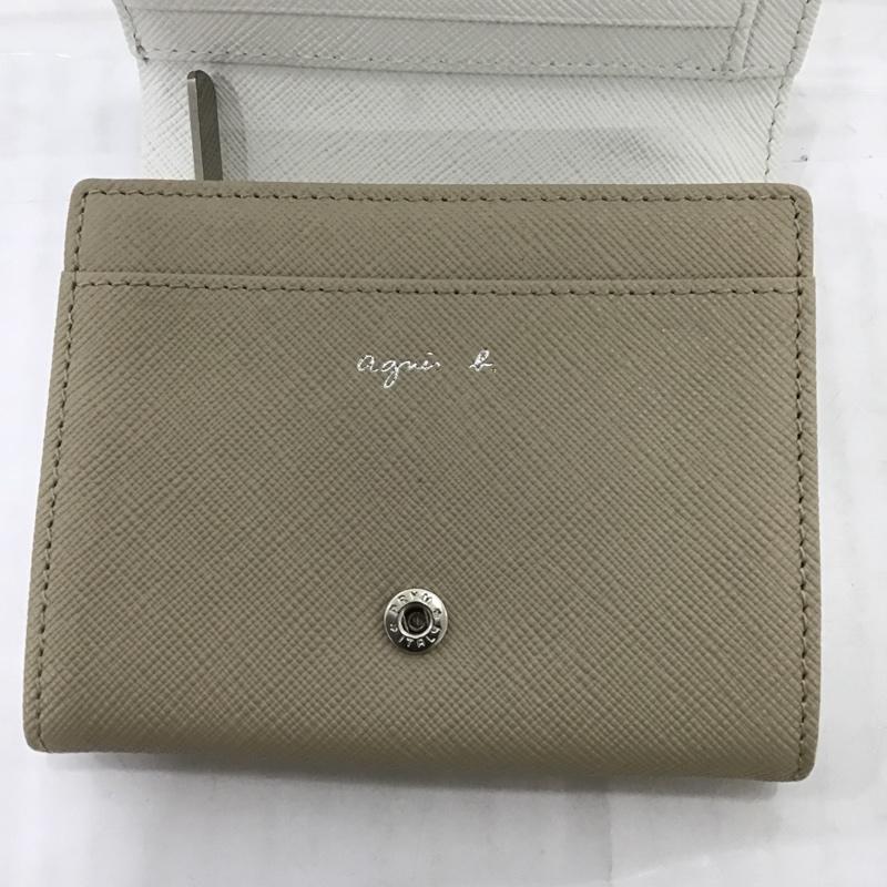 アニエス・ベー agnes b. 財布 二つ折り H303-VLE4 牛革 箱有 ロゴ、文字 ベージュ / ベージュ / X 白 / ホワイト / レディース USED 古着 中古 10084849