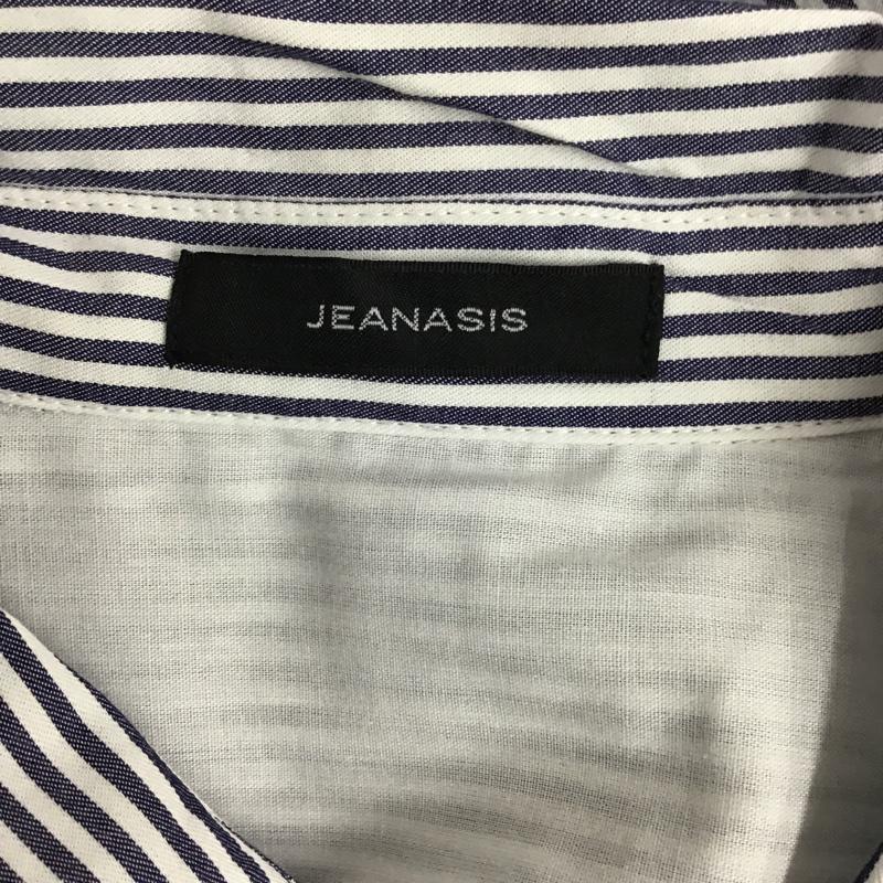 ジーナシス JEANASIS シャツ、ブラウス 長袖 JS070950MC スキッパーシャツ FREE ストライプ 白 / ホワイト / X 紺 / ネイビー / レディース USED 古着 中古 10085135