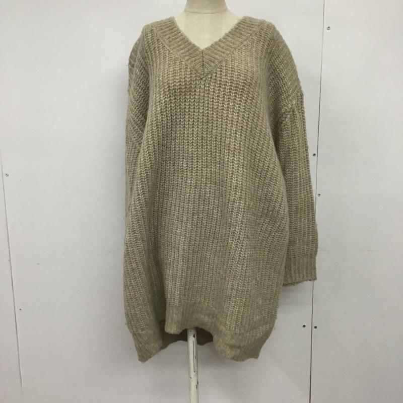 アズールバイマウジー AZUL BY MOUSSY ニット、セーター 長袖 250CAC73-432I 前後Vネックチュニックニット L 無地 ベージュ / ベージュ / レディース USED 古着 中古 10085505