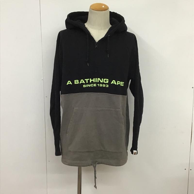 アベイシングエイプ A BATHING APE パーカー 長袖 001PPF301007X ハーフジップ L ロゴ、文字 黒 / ブラック / X 灰 / グレー / メンズ USED 古着 中古 10085810