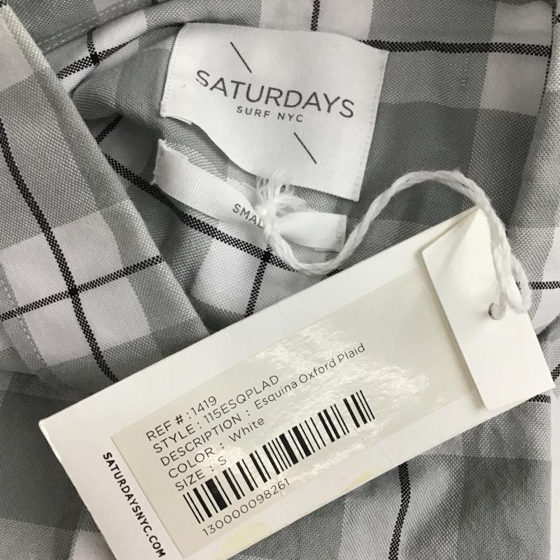 サタデーズサーフニューヨークシティー SATURDAYS SURF NYC シャツ、ブラウス 半袖 Esquina Oxford Plaid タグ付き ボタンダウン S チェック 白 / ホワイト / X 黒 / ブラック / X 灰 / グレー / メンズ USED 古着 中古 10086278