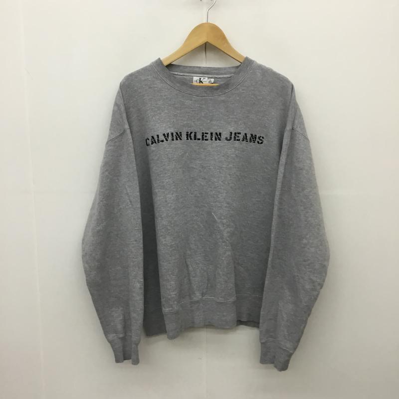 カルヴァン クライン ジーンズ Calvin Klein Jeans トレーナー 長袖 90s 刺繍 スウェット L ロゴ、文字 X 刺繍 灰 / グレー / メンズ USED 古着 中古 10086747