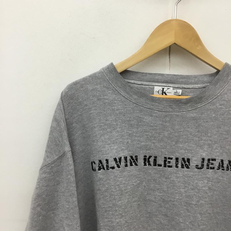 カルヴァン クライン ジーンズ Calvin Klein Jeans トレーナー 長袖 90s 刺繍 スウェット L ロゴ、文字 X 刺繍 灰 / グレー / メンズ USED 古着 中古 10086747