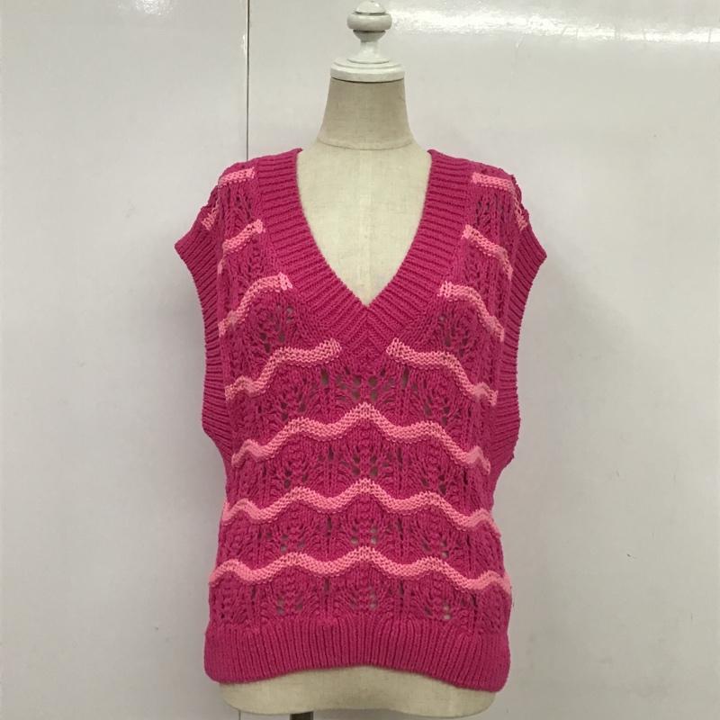 ザラ ZARA ベスト ベスト 3991 100 630 ニット タグ付き M ボーダー柄 桃 / ピンク / レディース USED 古着 中古 10087114