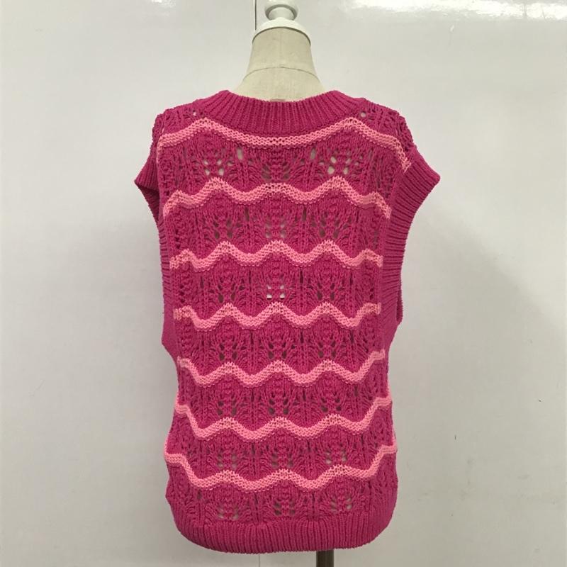 ザラ ZARA ベスト ベスト 3991 100 630 ニット タグ付き M ボーダー柄 桃 / ピンク / レディース USED 古着 中古 10087114