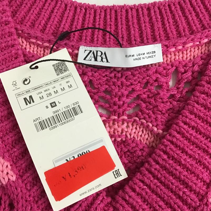 ザラ ZARA ベスト ベスト 3991 100 630 ニット タグ付き M ボーダー柄 桃 / ピンク / レディース USED 古着 中古 10087114