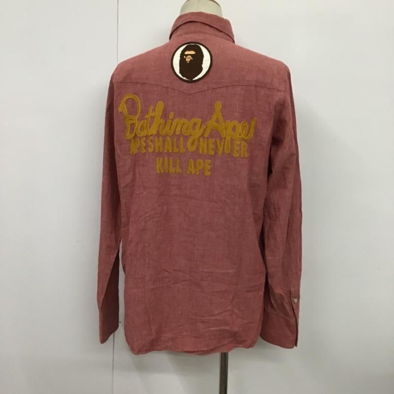 アベイシングエイプ A BATHING APE シャツ、ブラウス 長袖 ウエスタンシャツ L 刺繍 赤 / レッド / メンズ USED 古着 中古 10087530