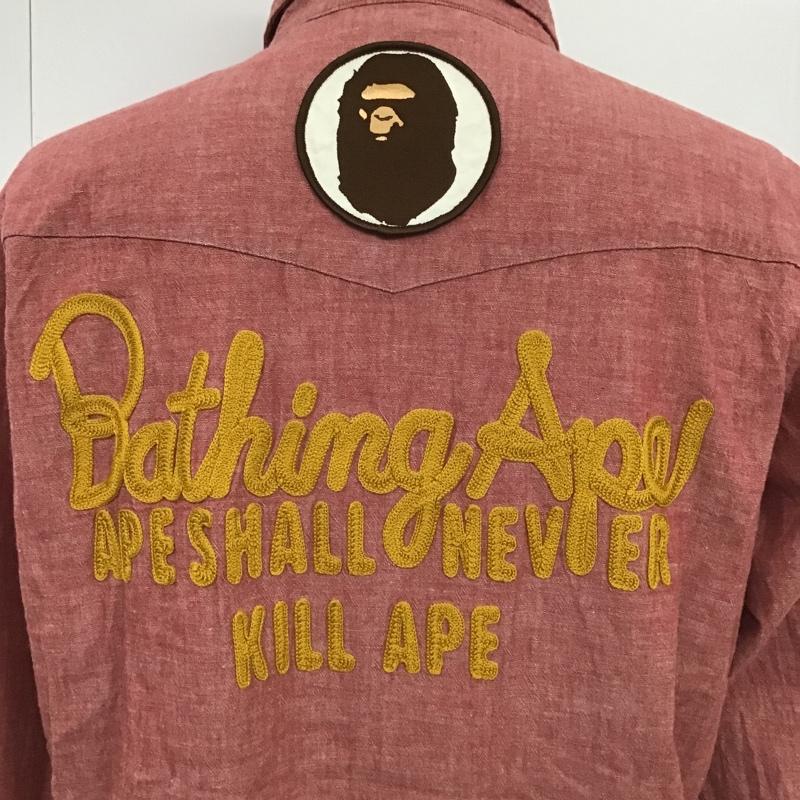 アベイシングエイプ A BATHING APE シャツ、ブラウス 長袖 ウエスタンシャツ L 刺繍 赤 / レッド / メンズ USED 古着 中古 10087530