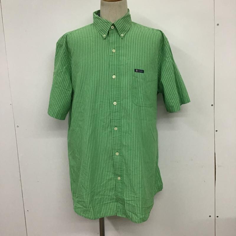 チャップス CHAPS シャツ、ブラウス 半袖 ボタンダウン ストライプ L ロゴ、文字 緑 / グリーン / メンズ USED 古着 中古 10088560