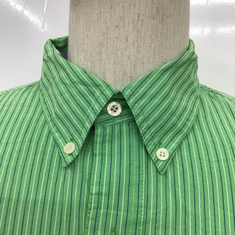 チャップス CHAPS シャツ、ブラウス 半袖 ボタンダウン ストライプ L ロゴ、文字 緑 / グリーン / メンズ USED 古着 中古 10088560