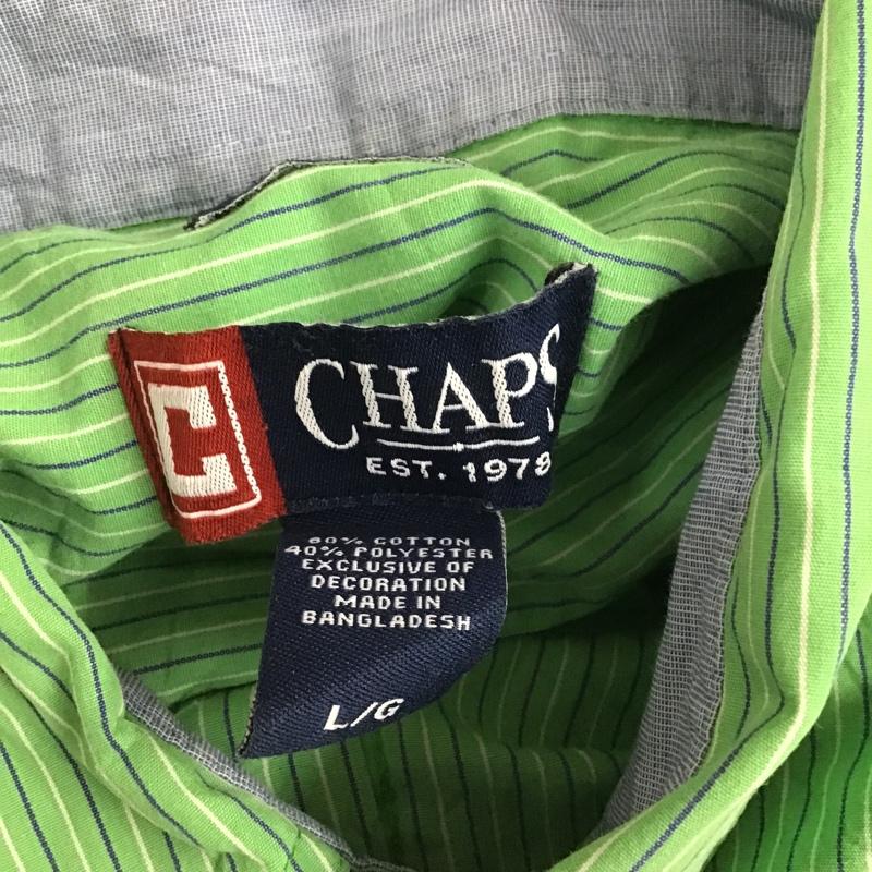 チャップス CHAPS シャツ、ブラウス 半袖 ボタンダウン ストライプ L ロゴ、文字 緑 / グリーン / メンズ USED 古着 中古 10088560