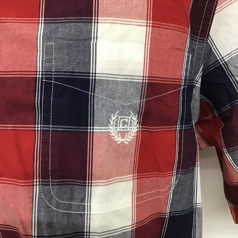 チャップス CHAPS シャツ、ブラウス 半袖 ボタンダウン チェック M ワンポイント 白 / ホワイト / X 赤 / レッド / X 紺 / ネイビー / メンズ USED 古着 中古 10088566