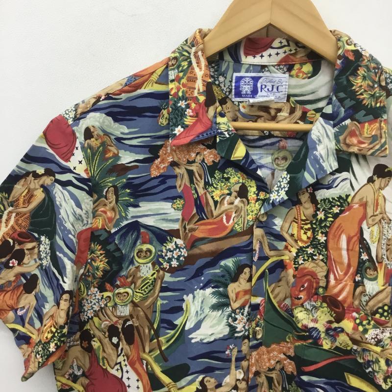 ユーズドクロージング used clothes シャツ、ブラウス 半袖 RJC 80s アロハシャツ ハワイアンシャツ ハワイ製 メニュー柄 L プリント X 総柄 メンズ USED 古着 中古 10088740