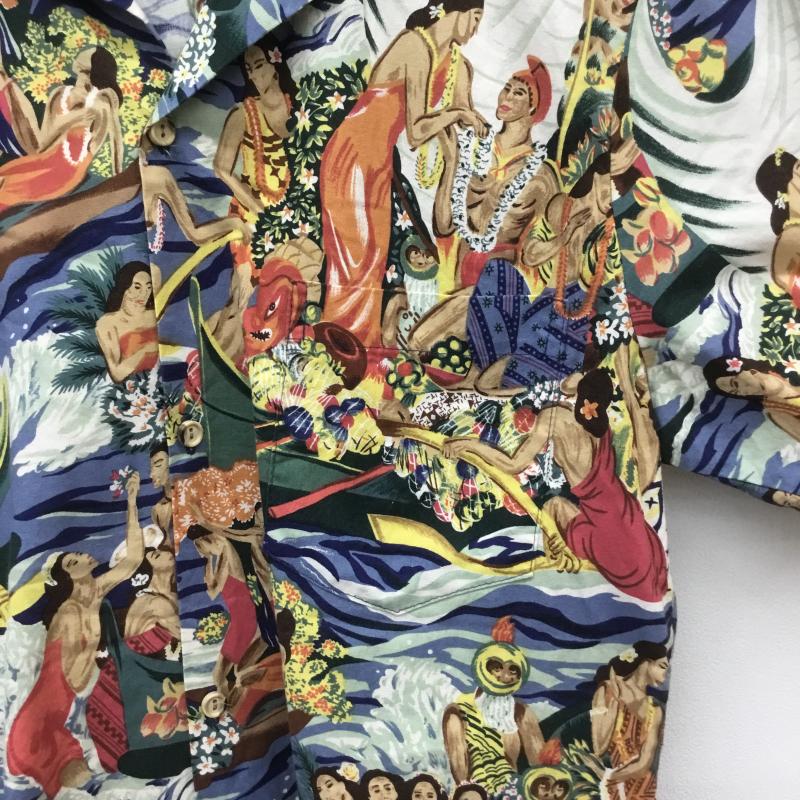 ユーズドクロージング used clothes シャツ、ブラウス 半袖 RJC 80s アロハシャツ ハワイアンシャツ ハワイ製 メニュー柄 L プリント X 総柄 メンズ USED 古着 中古 10088740