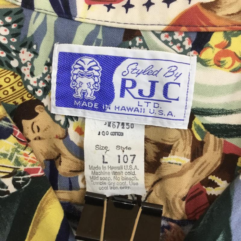 ユーズドクロージング used clothes シャツ、ブラウス 半袖 RJC 80s アロハシャツ ハワイアンシャツ ハワイ製 メニュー柄 L プリント X 総柄 メンズ USED 古着 中古 10088740