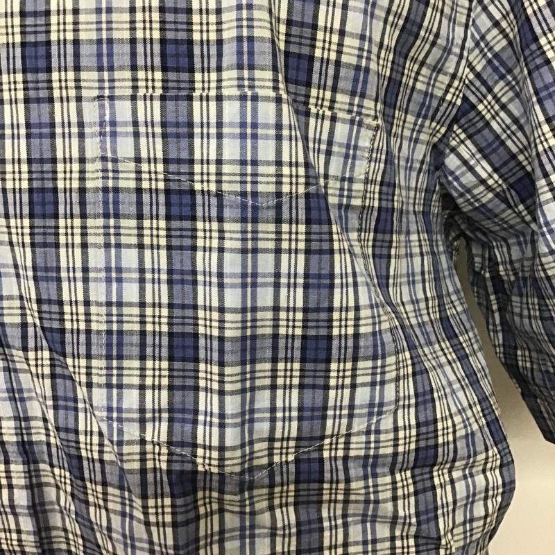 チャップス CHAPS シャツ、ブラウス 半袖 ボタンダウン L チェック 白 / ホワイト / X 青 / ブルー / X 紺 / ネイビー / メンズ USED 古着 中古 10088947