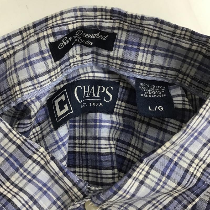 チャップス CHAPS シャツ、ブラウス 半袖 ボタンダウン L チェック 白 / ホワイト / X 青 / ブルー / X 紺 / ネイビー / メンズ USED 古着 中古 10088947
