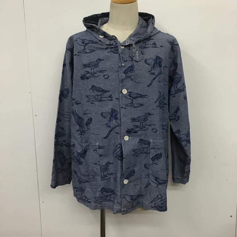ネペンテス NEPENTHES シャツ、ブラウス 長袖 フード付き 鳥 S 総柄 紺 / ネイビー /  メンズ USED 古着 中古 10089116