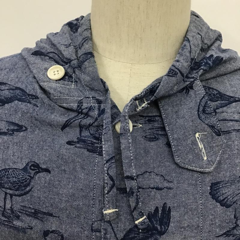 ネペンテス NEPENTHES シャツ、ブラウス 長袖 フード付き 鳥 S 総柄 紺 / ネイビー /  メンズ USED 古着 中古 10089116
