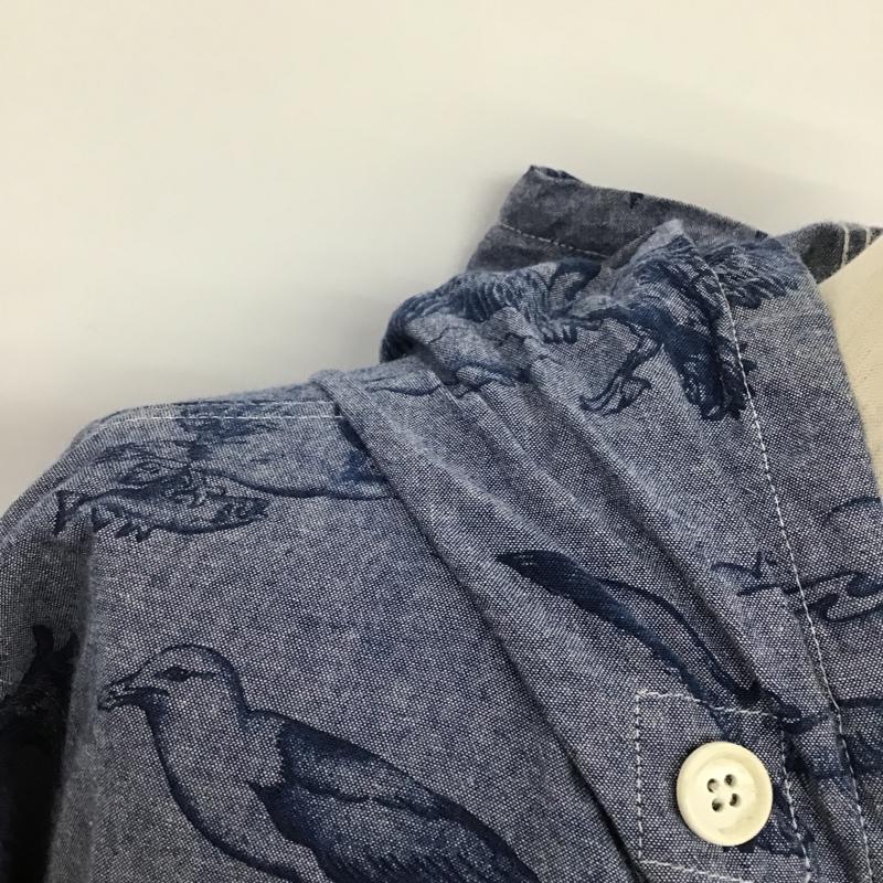 ネペンテス NEPENTHES シャツ、ブラウス 長袖 フード付き 鳥 S 総柄 紺 / ネイビー /  メンズ USED 古着 中古 10089116