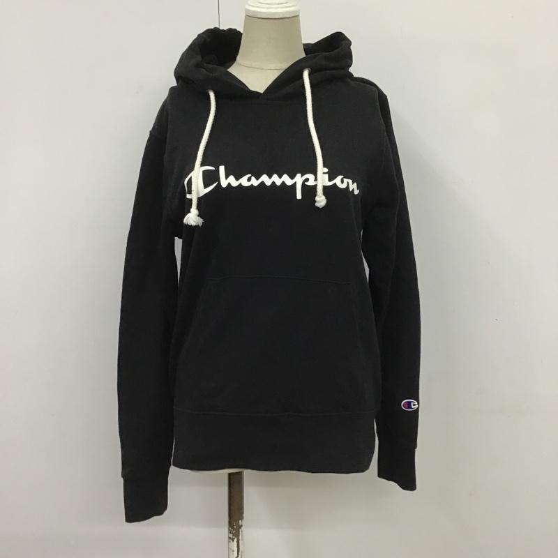 チャンピオン Champion パーカー 長袖 CWSN110 スウェット プルオーバー L ロゴ、文字 黒 / ブラック / レディース USED 古着 中古 10089393