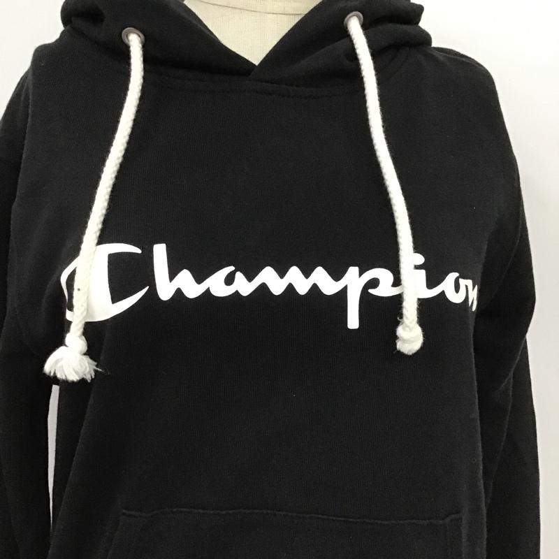 チャンピオン Champion パーカー 長袖 CWSN110 スウェット プルオーバー L ロゴ、文字 黒 / ブラック / レディース USED 古着 中古 10089393