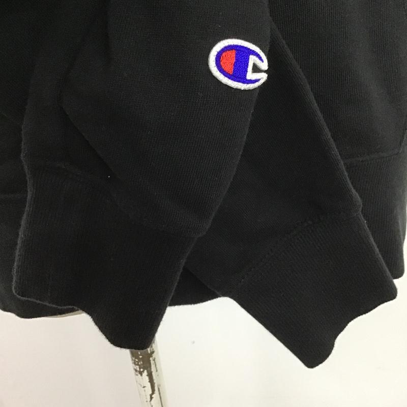 チャンピオン Champion パーカー 長袖 CWSN110 スウェット プルオーバー L ロゴ、文字 黒 / ブラック / レディース USED 古着 中古 10089393