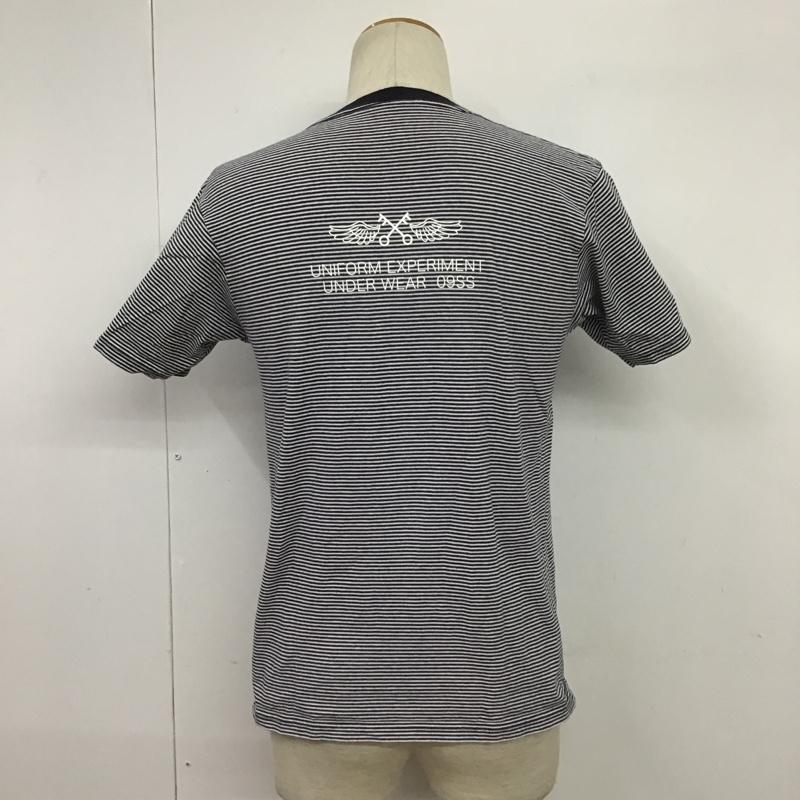 ユニフォームエクスペリメント uniform experiment Tシャツ 半袖 UE-90056 バックプリント 3 ボーダー柄 白 / ホワイト / X 紺 / ネイビー /  メンズ USED 古着 中古 10089412