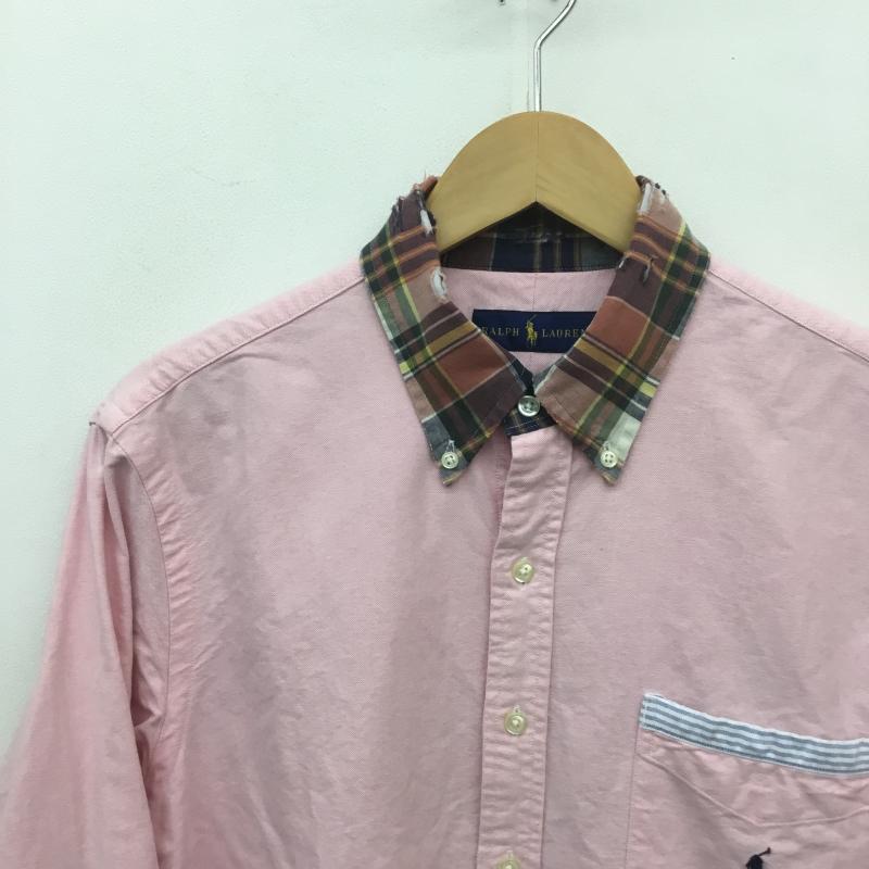 ラルフローレン RALPHLAUREN シャツ、ブラウス 長袖 ダメージ加工 ボタンダウン B.D M チェック 桃 / ピンク /  メンズ USED 古着 中古 10089482