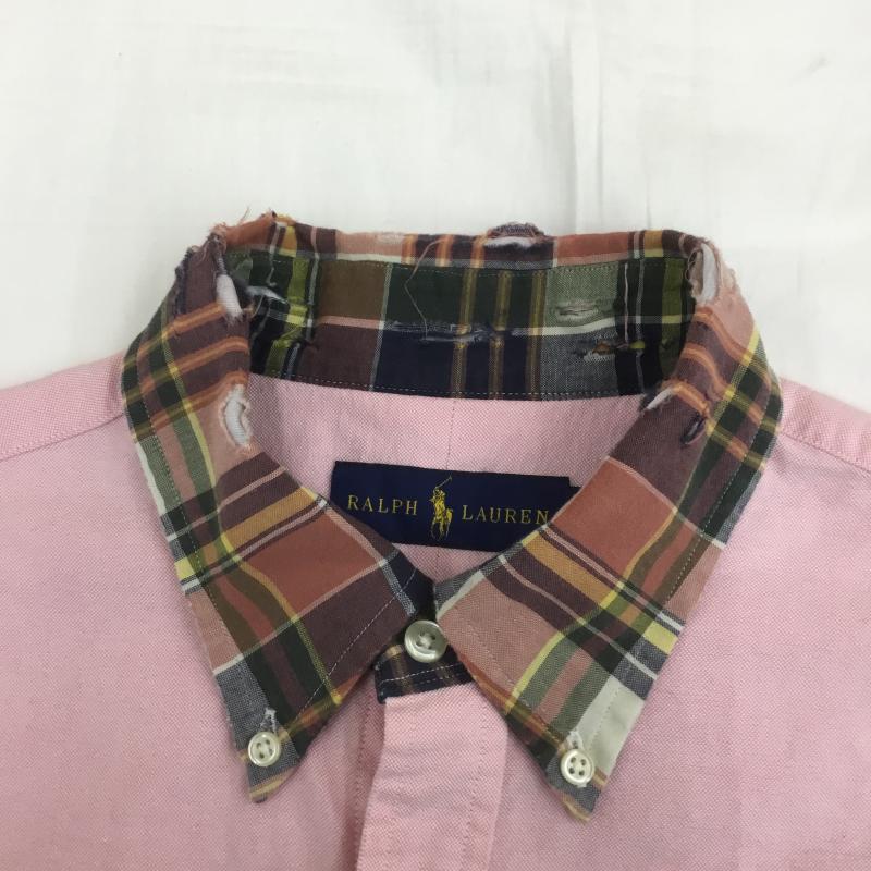 ラルフローレン RALPHLAUREN シャツ、ブラウス 長袖 ダメージ加工 ボタンダウン B.D M チェック 桃 / ピンク /  メンズ USED 古着 中古 10089482