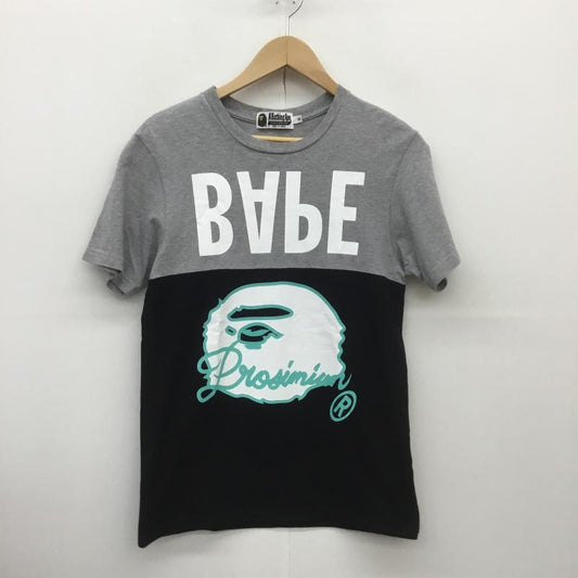 アベイシングエイプ A BATHING APE Tシャツ 半袖 猿顔 バイカラー S プリント X ロゴ、文字 灰 / グレー / X 黒 / ブラック /  メンズ USED 古着 中古 10089484