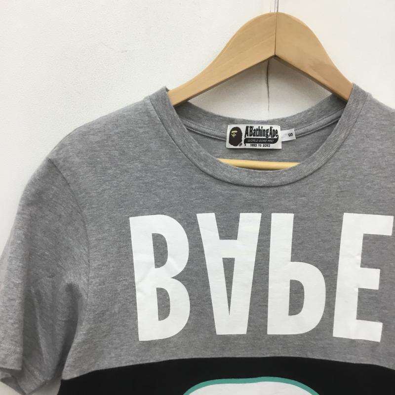 アベイシングエイプ A BATHING APE Tシャツ 半袖 猿顔 バイカラー S プリント X ロゴ、文字 灰 / グレー / X 黒 / ブラック /  メンズ USED 古着 中古 10089484
