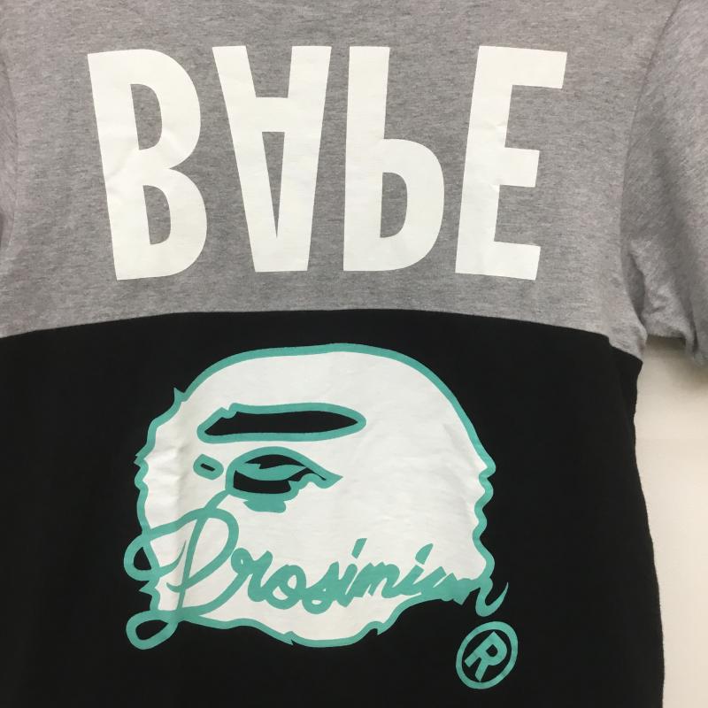 アベイシングエイプ A BATHING APE Tシャツ 半袖 猿顔 バイカラー S プリント X ロゴ、文字 灰 / グレー / X 黒 / ブラック /  メンズ USED 古着 中古 10089484