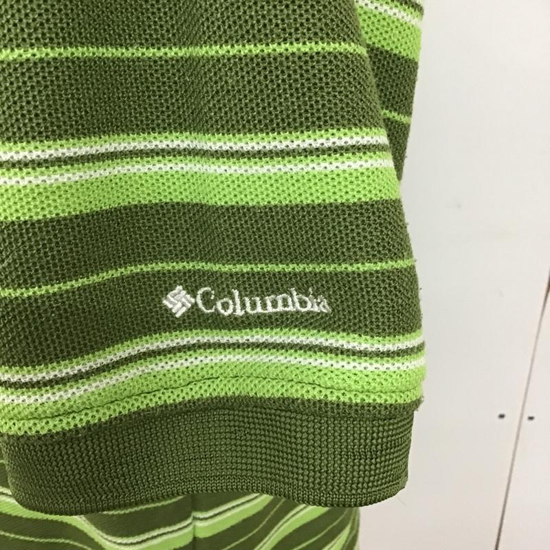 コロンビア Columbia ポロシャツ 半袖 ボーダーポロシャツ L ボーダー柄 白 / ホワイト / X カーキ / カーキ / X 薄緑 / ライトグリーン / メンズ USED 古着 中古 10090214