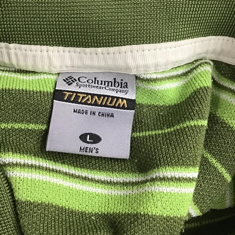 コロンビア Columbia ポロシャツ 半袖 ボーダーポロシャツ L ボーダー柄 白 / ホワイト / X カーキ / カーキ / X 薄緑 / ライトグリーン / メンズ USED 古着 中古 10090214
