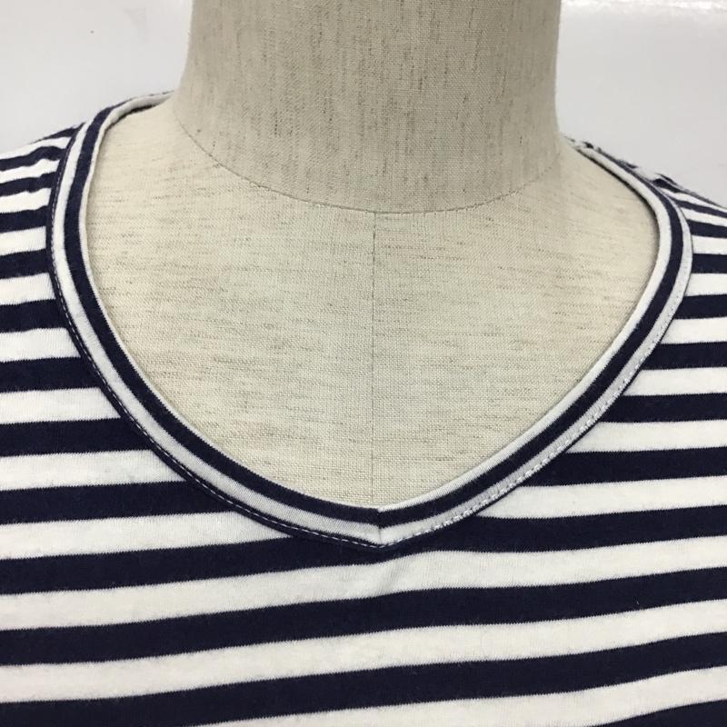 グローバルワーク GLOBAL WORK Tシャツ 半袖 GW021424TS Vネック L ボーダー柄 白 / ホワイト / X 紺 / ネイビー / メンズ USED 古着 中古 10090543