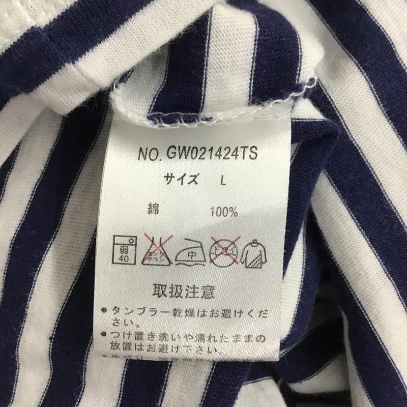 グローバルワーク GLOBAL WORK Tシャツ 半袖 GW021424TS Vネック L ボーダー柄 白 / ホワイト / X 紺 / ネイビー / メンズ USED 古着 中古 10090543