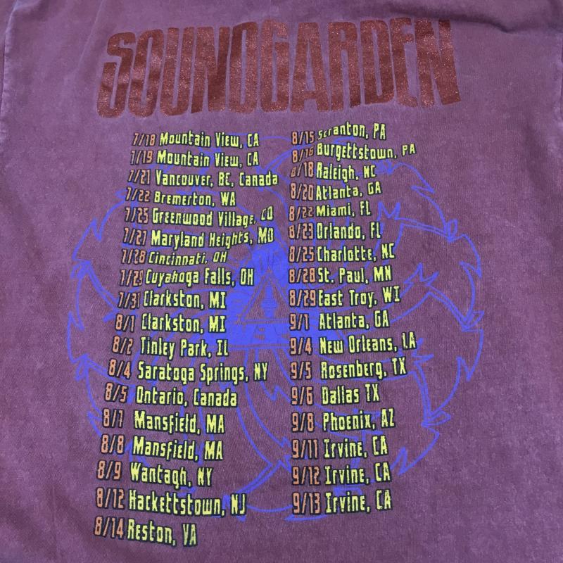 ユーズドクロージング used clothes Tシャツ 半袖 SOUNDGARDEN 復刻 1992年 ツアー Used加工 M プリント X ロゴ、文字 えんじ / ワインレッド / メンズ USED 古着 中古 10090565