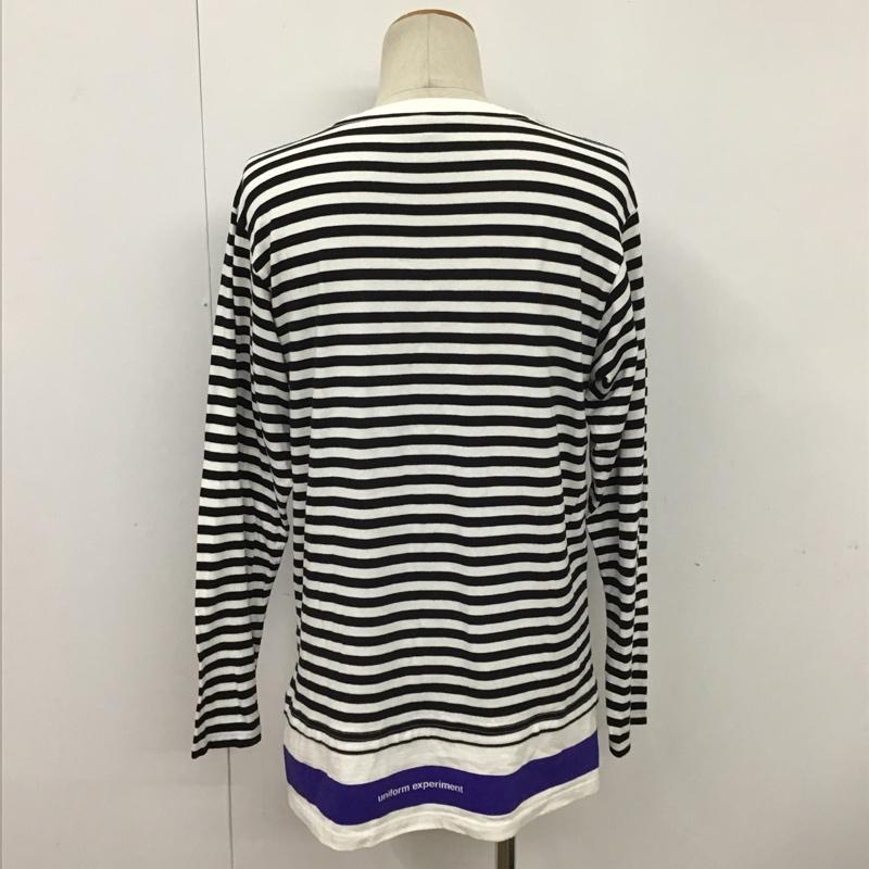 ユニフォームエクスペリメント uniform experiment Tシャツ 長袖 UE-170061 Fake Layerd Line Logo Border Tee ロゴ 2 ボーダー柄 白 / ホワイト / X 黒 / ブラック / X 紫 / パープル /  メンズ USED 古着 中古 10090666