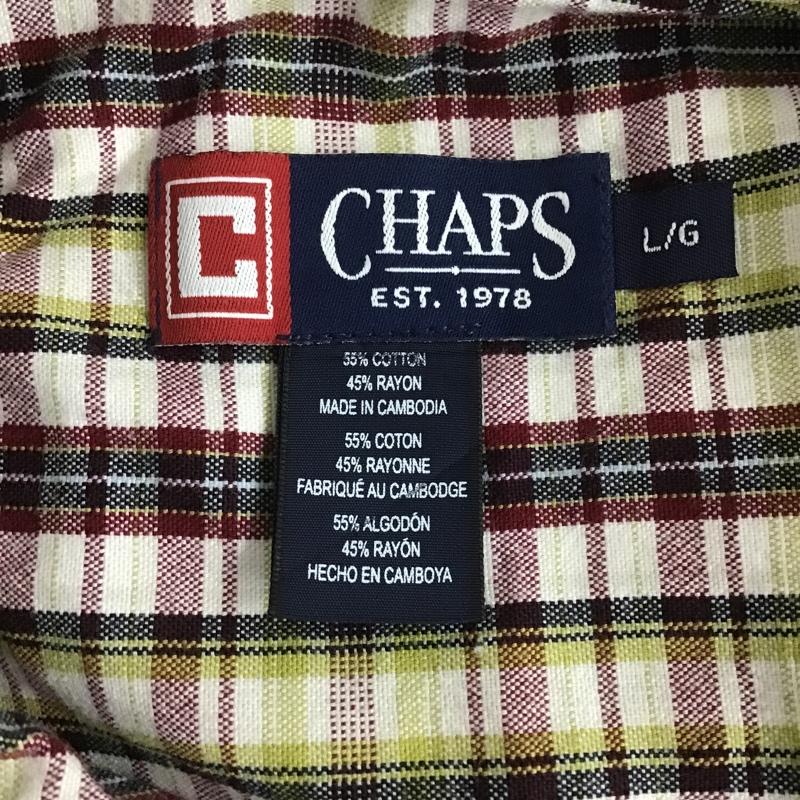 チャップス CHAPS シャツ、ブラウス 長袖 ボタンダウン L チェック 白 / ホワイト / X 黄緑 / イエローグリーン / X えんじ / ワインレッド / X 緑 / グリーン / メンズ USED 古着 中古 10090989