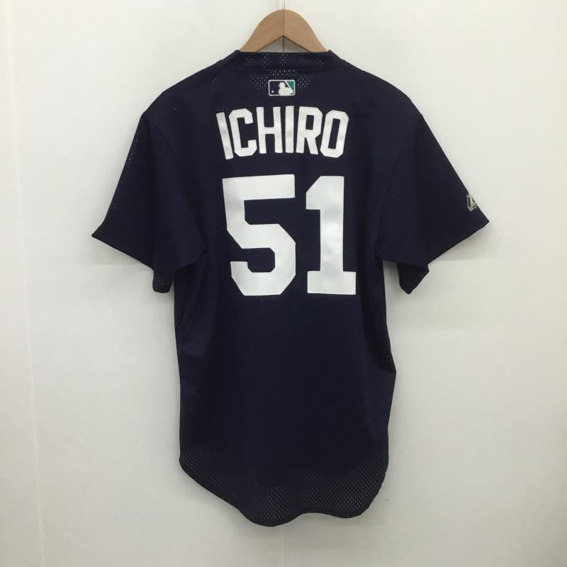 マジェスティック MAJESTIC カットソー 半袖 00s イチロー Seattle Mariners メッシュ ヘンリー シアトルマリナーズ M 総柄 X ロゴ、文字 紺 / ネイビー / メンズ USED 古着 中古 10091810