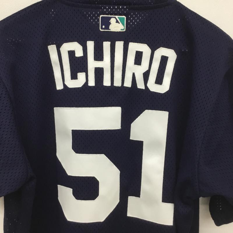 マジェスティック MAJESTIC カットソー 半袖 00s イチロー Seattle Mariners メッシュ ヘンリー シアトルマリナーズ M 総柄 X ロゴ、文字 紺 / ネイビー / メンズ USED 古着 中古 10091810