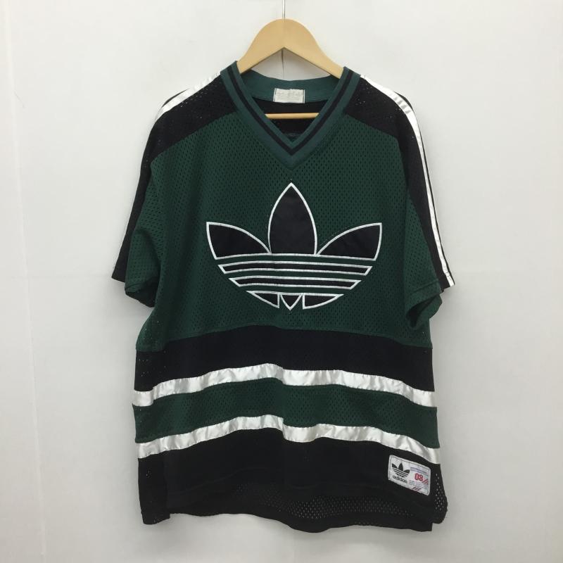 アディダス adidas カットソー 半袖 デサント社製 90s メッシュ フットボールシャツ FREE ロゴ、文字 X プリント X 刺繍 黒 / ブラック / X 緑 / グリーン / メンズ USED 古着 中古 10091837