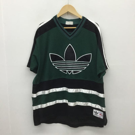 アディダス adidas カットソー 半袖 デサント社製 90s メッシュ フットボールシャツ FREE ロゴ、文字 X プリント X 刺繍 黒 / ブラック / X 緑 / グリーン /  メンズ USED 古着 中古 10091837