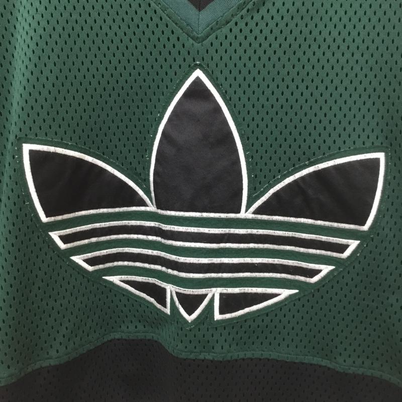 アディダス adidas カットソー 半袖 デサント社製 90s メッシュ フットボールシャツ FREE ロゴ、文字 X プリント X 刺繍 黒 / ブラック / X 緑 / グリーン / メンズ USED 古着 中古 10091837