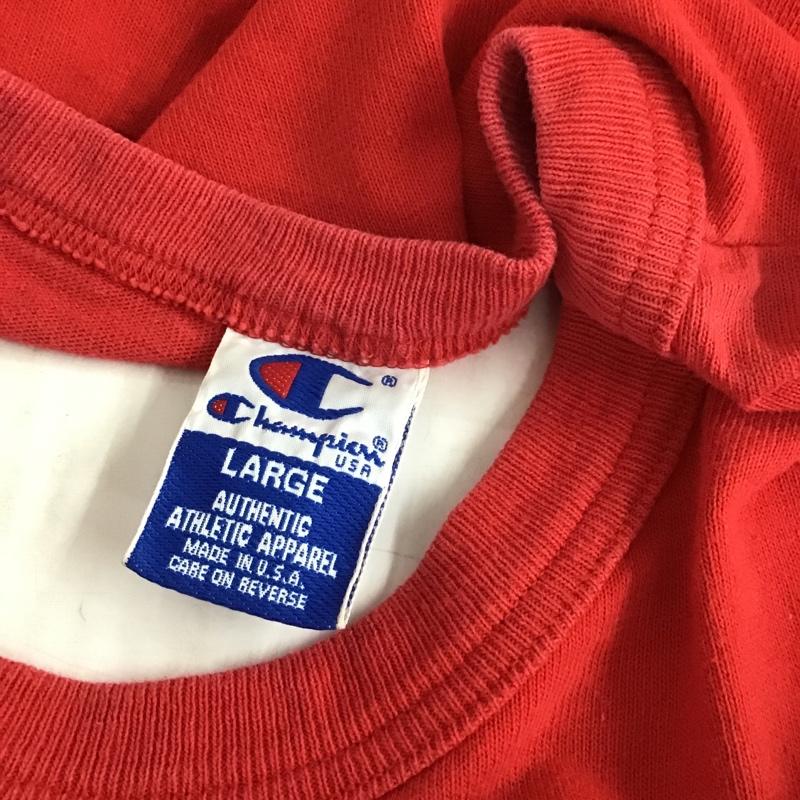 チャンピオン Champion Tシャツ 半袖 プリントロゴ クルーネック L ワンポイント 赤 / レッド /  メンズ USED 古着 中古 10091910
