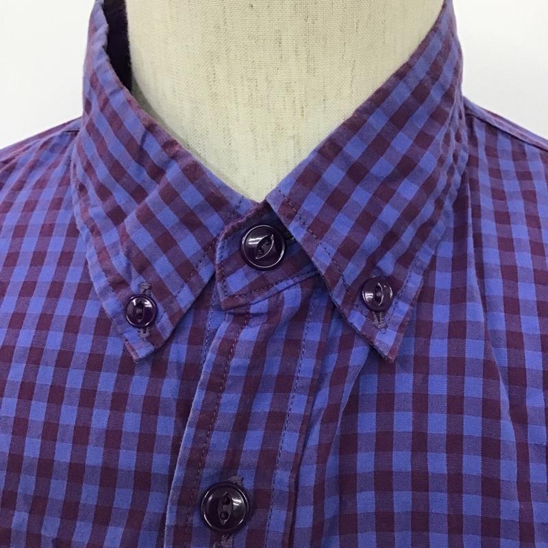 マジカルモッシュミスフィッツ MxMxM シャツ、ブラウス 半袖 ボタンダウン チェック L ロゴ、文字 紫 / パープル /  メンズ USED 古着 中古 10091922