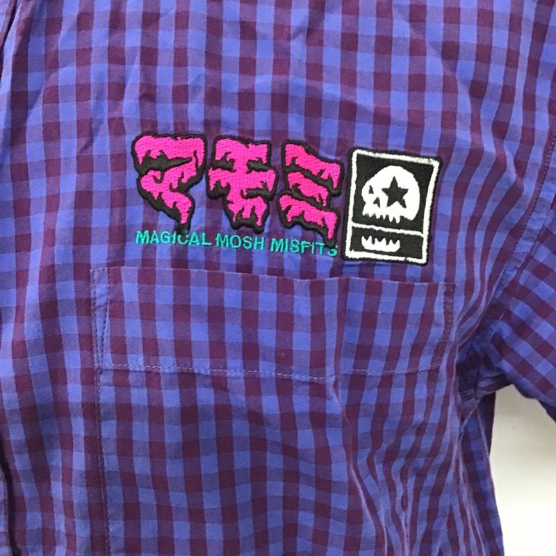マジカルモッシュミスフィッツ MxMxM シャツ、ブラウス 半袖 ボタンダウン チェック L ロゴ、文字 紫 / パープル /  メンズ USED 古着 中古 10091922