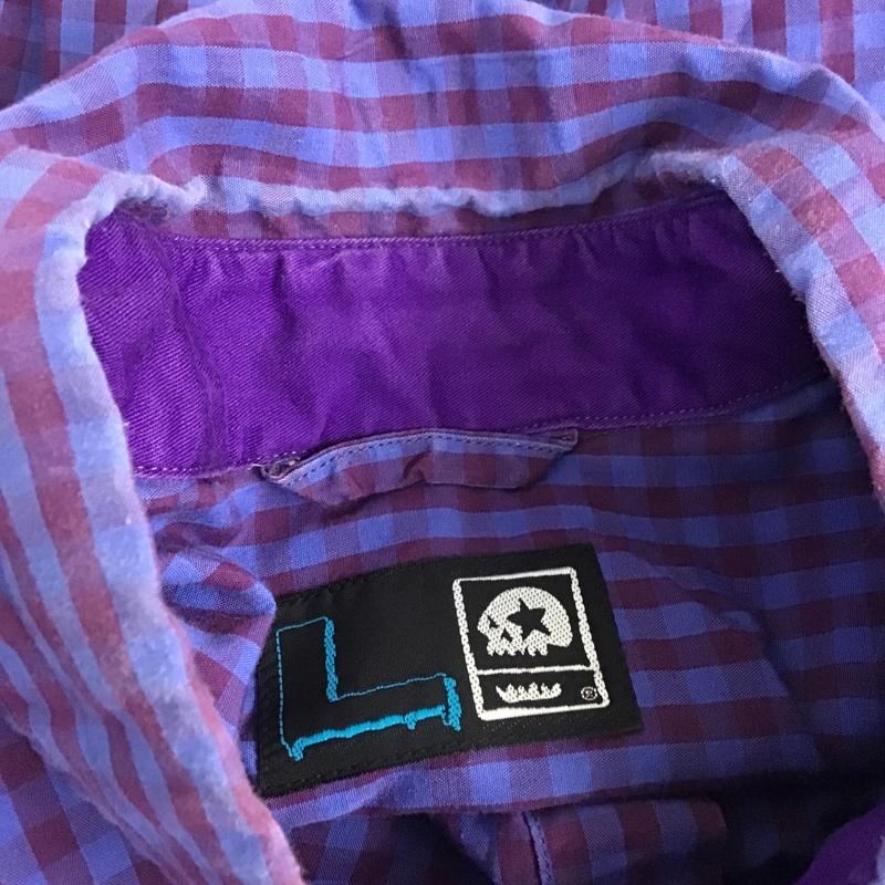 マジカルモッシュミスフィッツ MxMxM シャツ、ブラウス 半袖 ボタンダウン チェック L ロゴ、文字 紫 / パープル /  メンズ USED 古着 中古 10091922